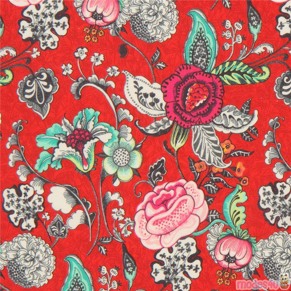 Fat Quarter (50 x 78 cm) - red Stof France flower fabric - modeS4u