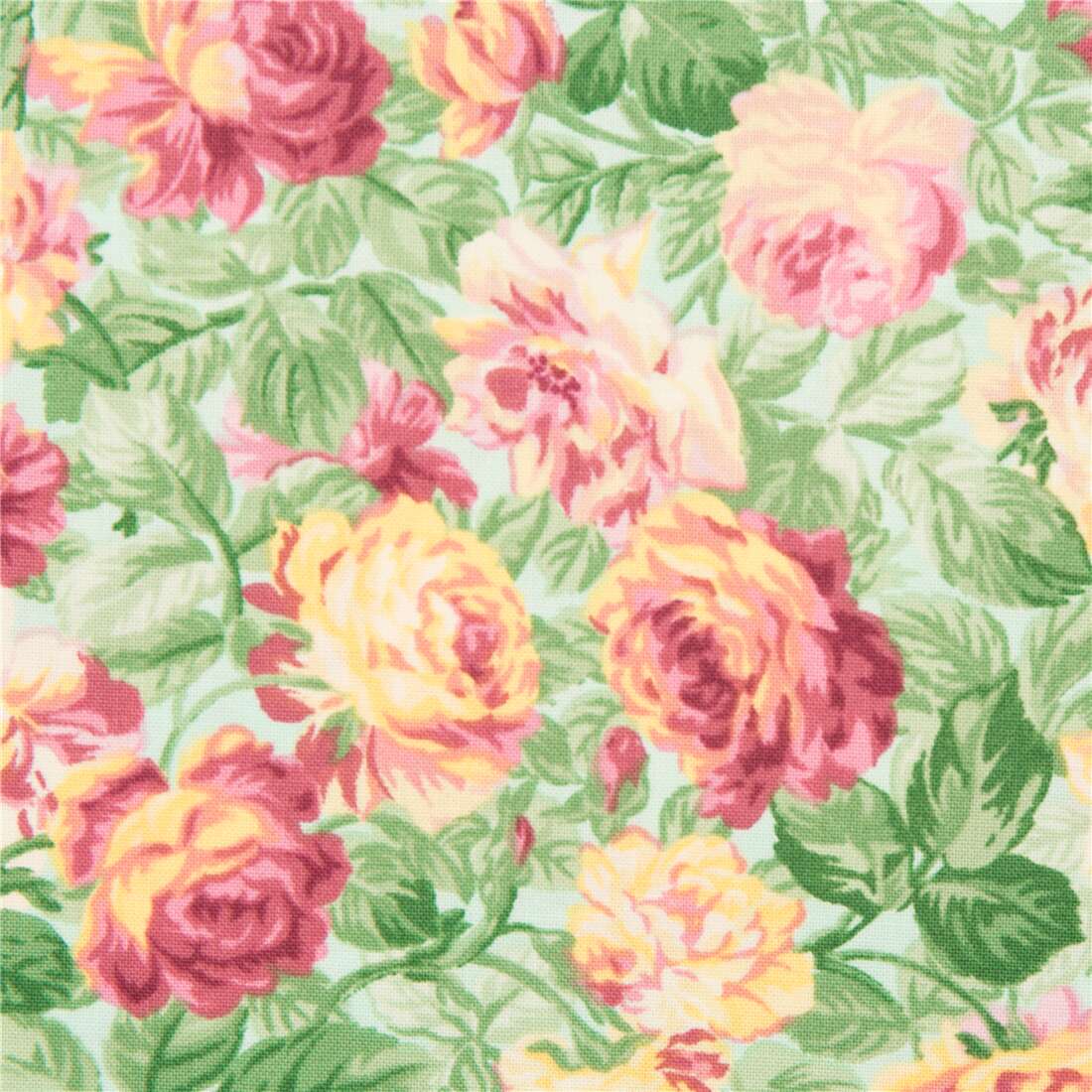 100% Cotton Fabric 1/2 yard, RED and YELLOW ROSES