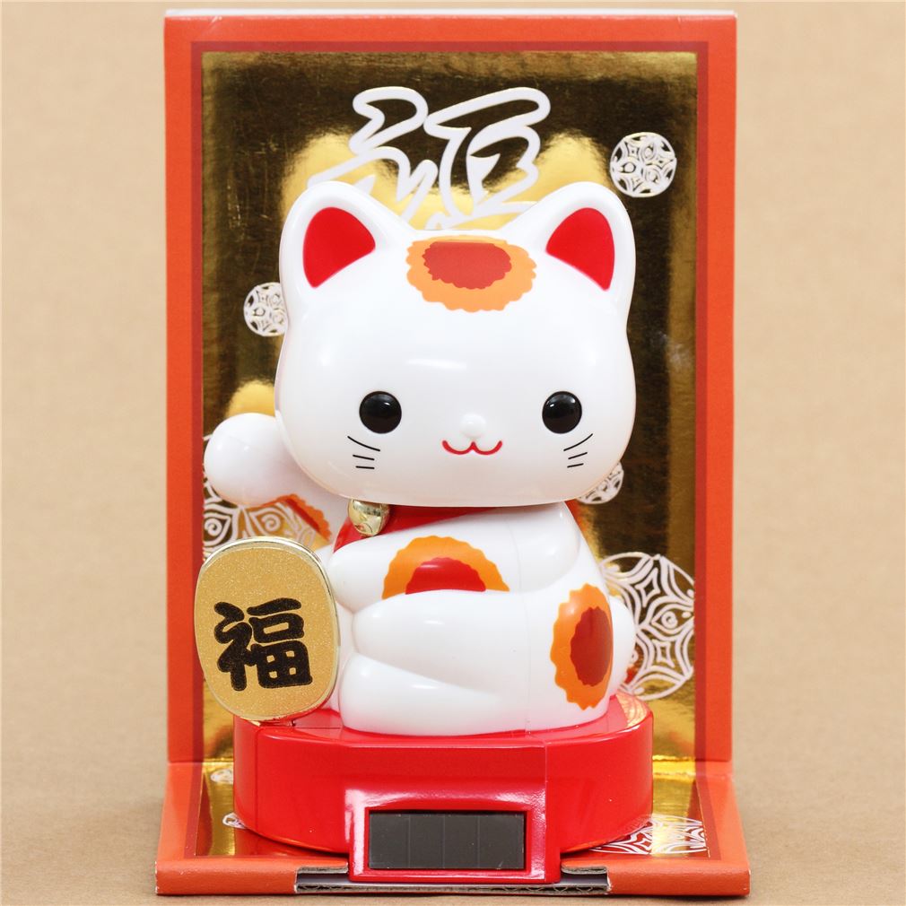 red base lucky cat charm solar powered bobble head toy from Japan modeS4u