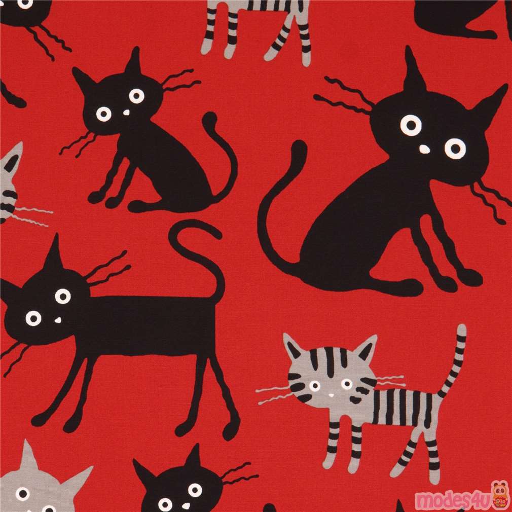 CocoLand taupe black cats brown oxford cotton fabric Japan Fabric