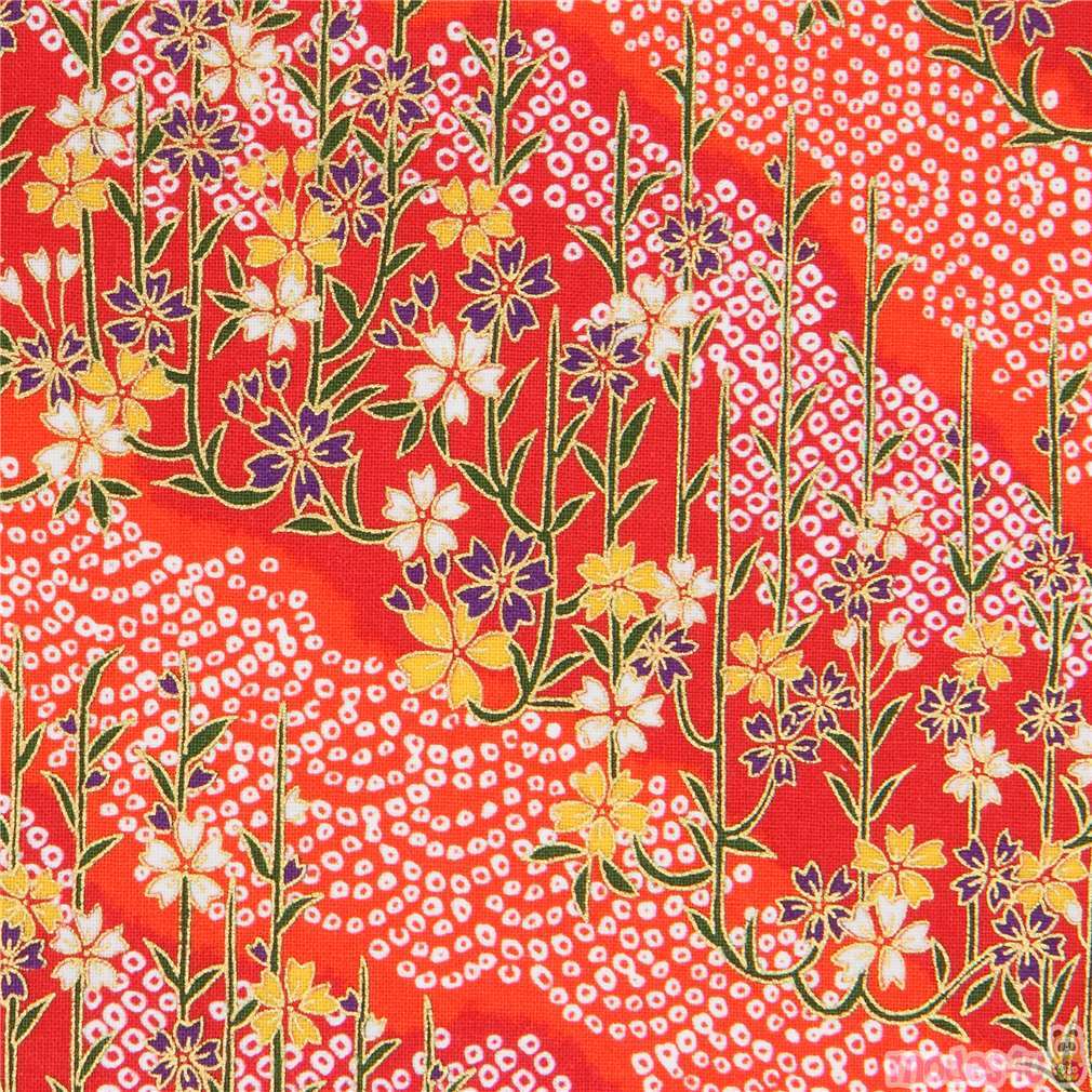 red flower embellished Quilt Gate fabric - modeS4u