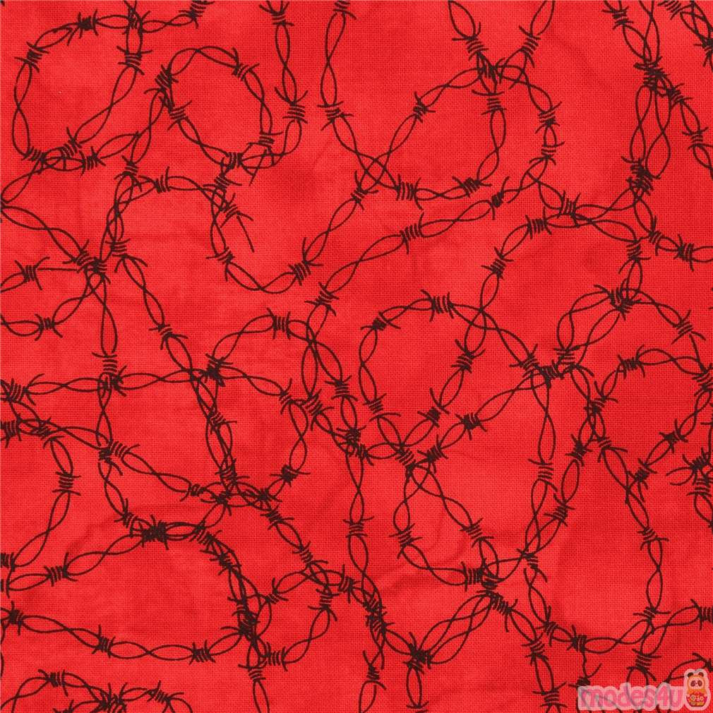 Remnant (16 x 112 cm) - red with black barbed wire fabric Barbed Wire ...