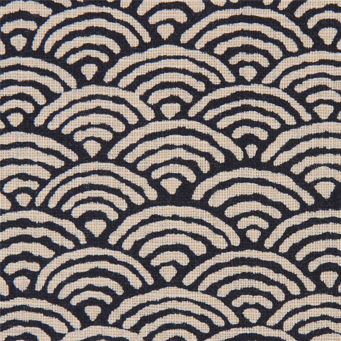 Blue fan shape pattern cotton fabric.