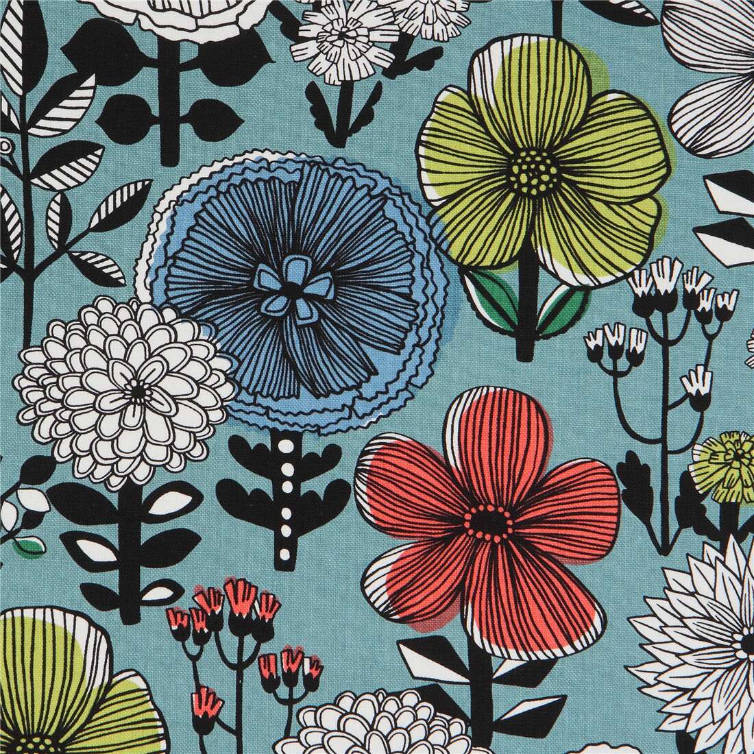 Sewing & Fiber 244278 Black Japanese canvas fabric with poppy flowers ...