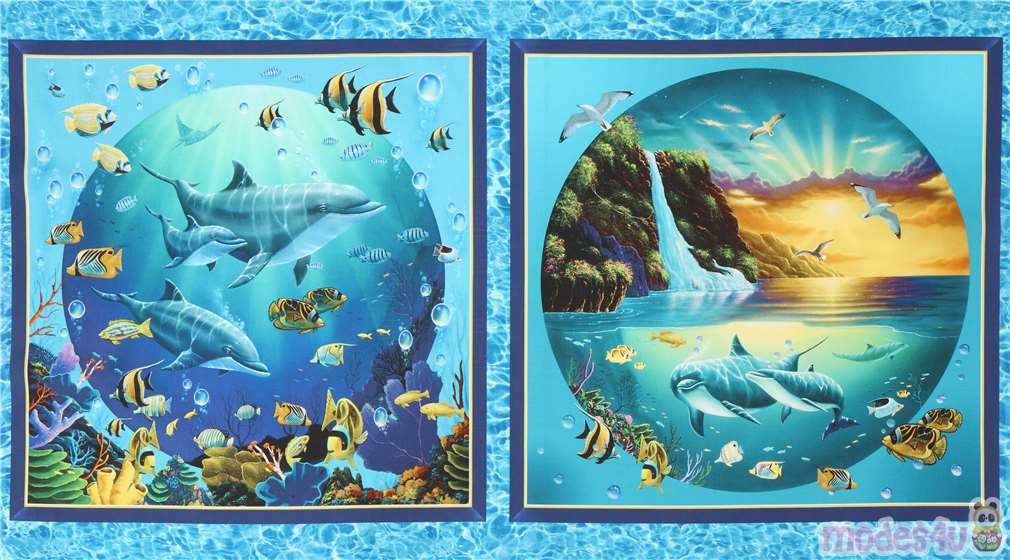 sea themed panel fabric by Quilting Treasures with dolphins Fabric by