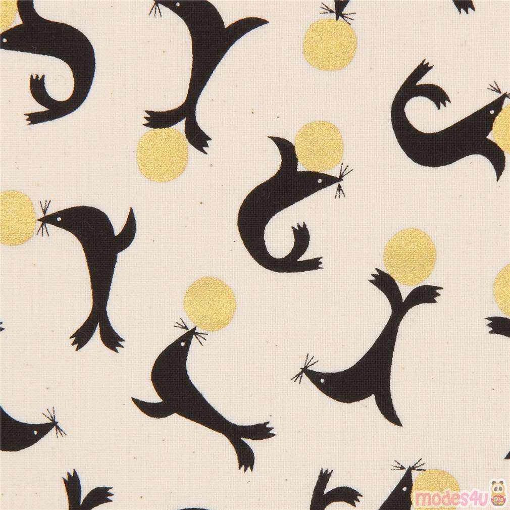 seal fabric by Cotton and Steel with metallic gold embellishment Fabric