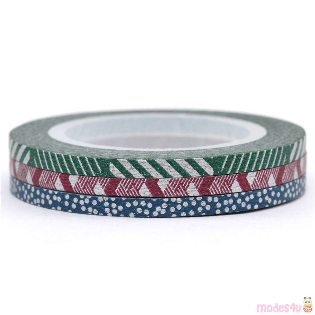 slim colorful silver dot stripe mt Washi Tape deco tape 3pcs Deco