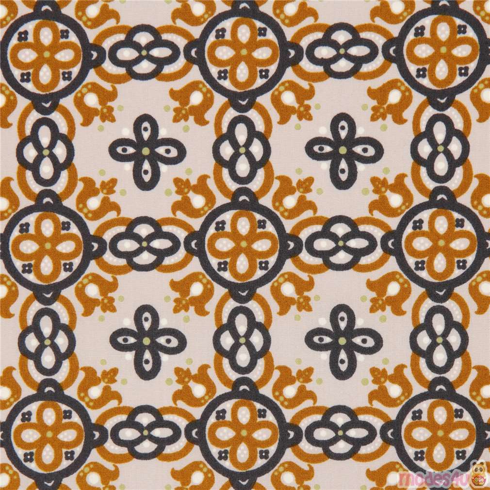 taupe Japanese lightweight flower ornament pattern fabric Fabric by