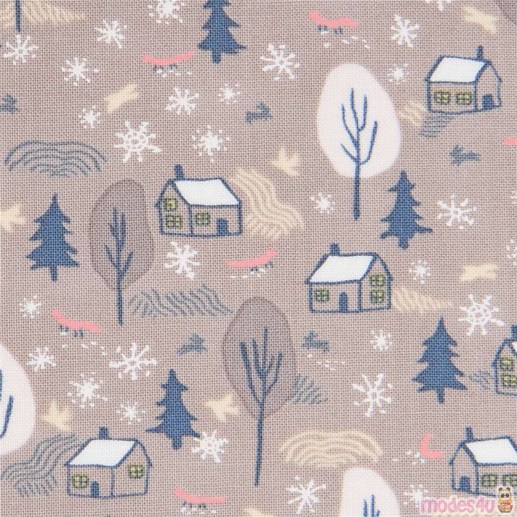 taupe fabric with tree house snowflake by Dear Stella USA - modeS4u