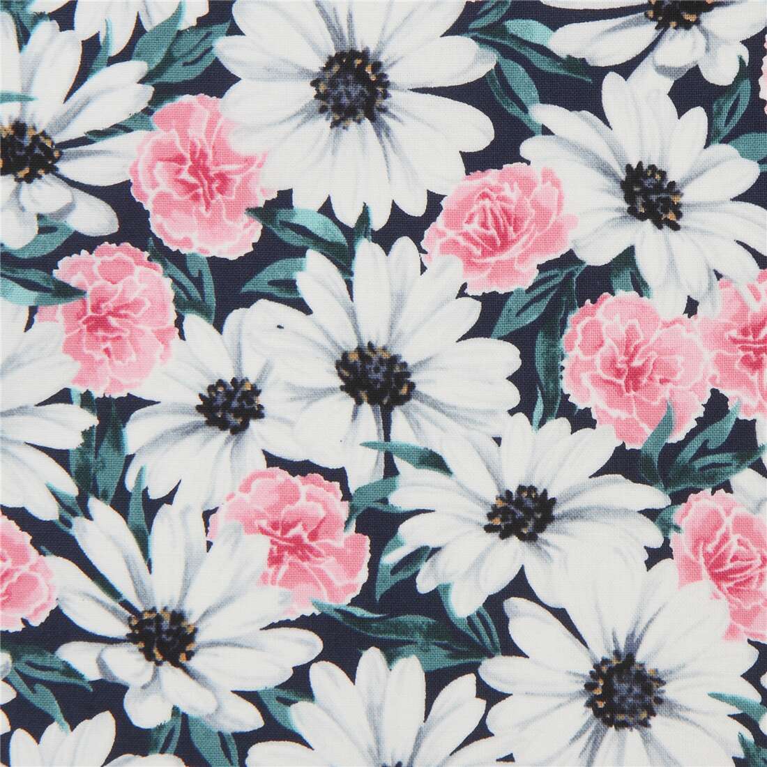 Teal Robert Kaufman Flower Fabric With Daisy And Carnation Pattern Modes4u