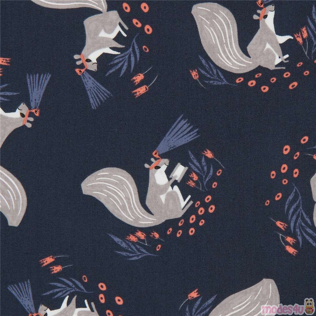 tossed squirrel fabric in navy blue by Dear Stella Fabric by Timeless ...
