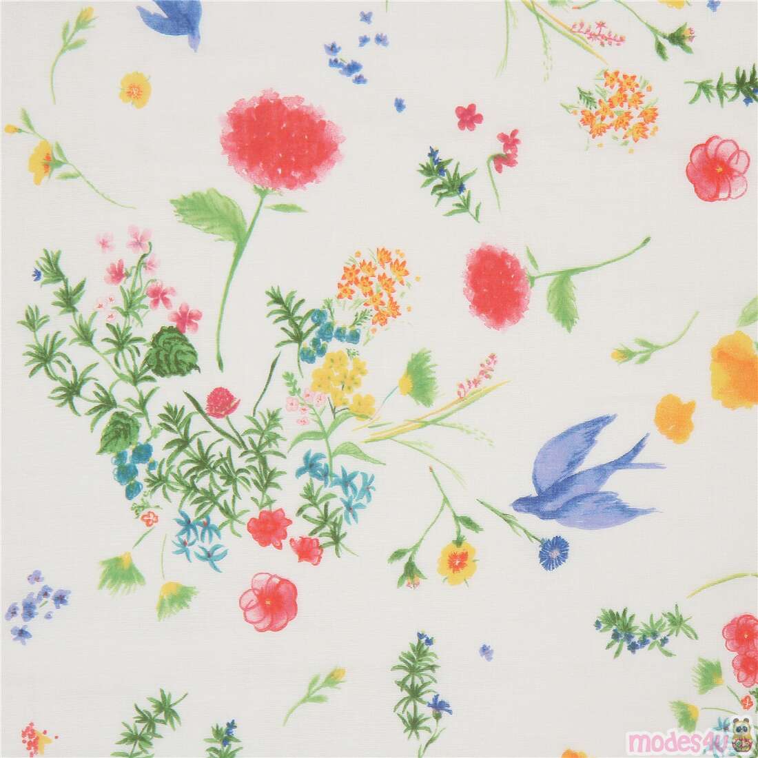 white Kokka nani iro double gauze fabric with colorful flowers Fabric ...