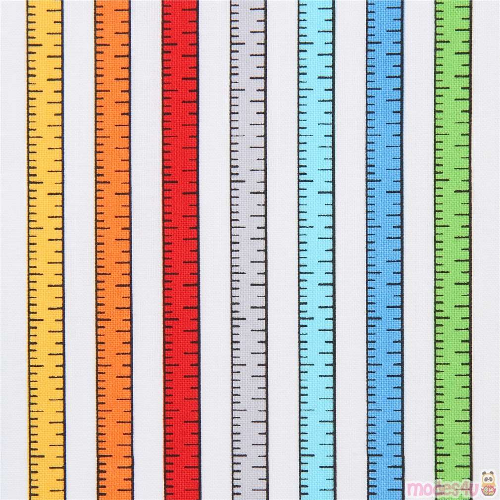 white Michael Miller fabric colorful measuring tape Measure Up Fabric by  Michael Miller - modeS4u