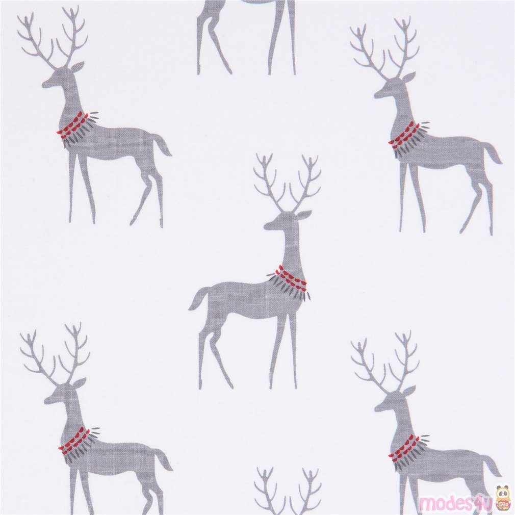 white Michael Miller fabric grey animal Christmas Reindeer Fabric by