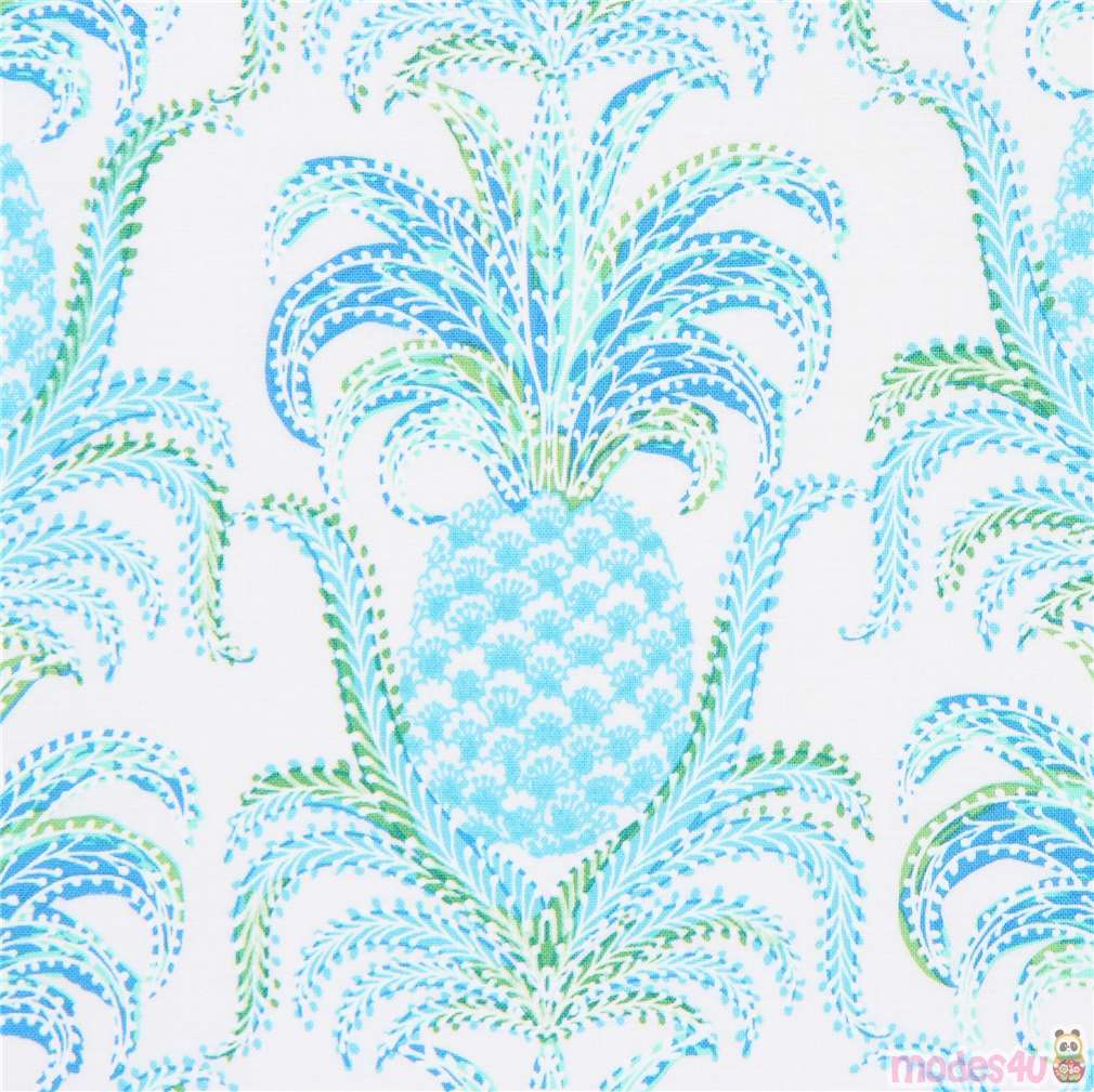 white Michael Miller fabric light blue fruit Pineapple Express Fabric