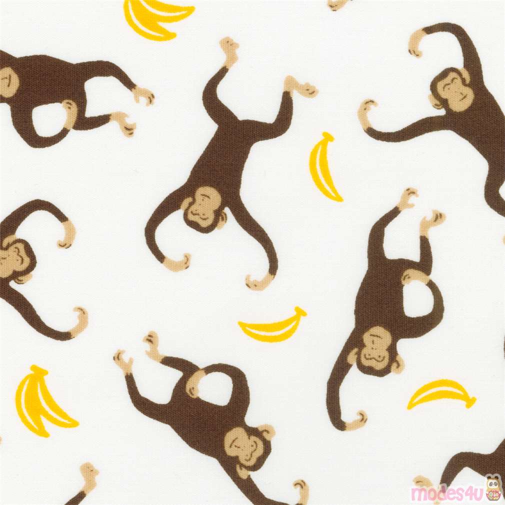 white Robert Kaufman fabric with monkeys and bananas - modeS4u