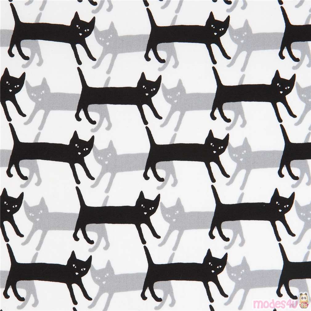 white Robert Kaufman grey black cat fabric Sevenberry Mini Prints ...