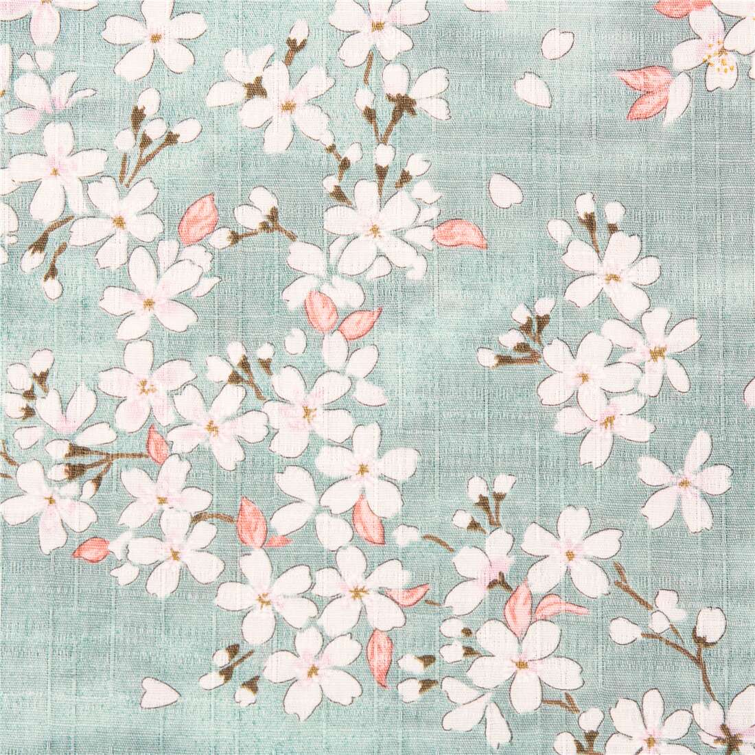 white cherry blossom Japan dobby blue floral fabric Fabric by Japanese ...