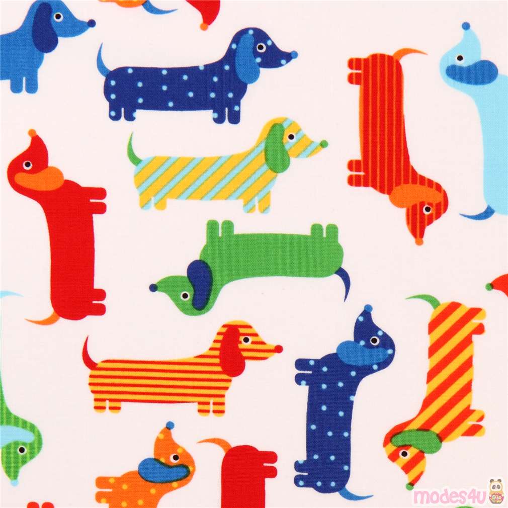 white dachshund colorful dog fabric Urban Zoologie by Robert Kaufman