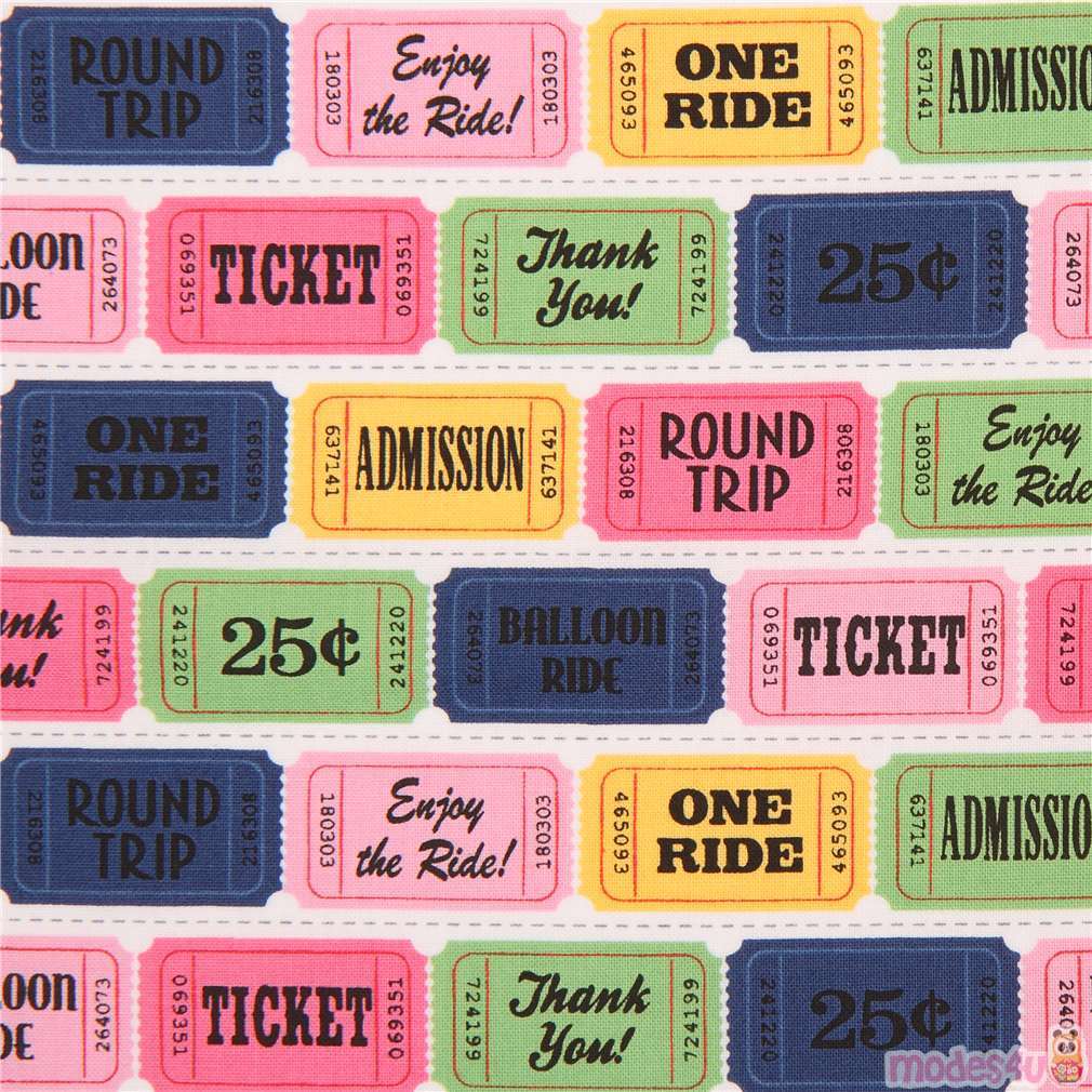 white fabric ticket Michael Miller fabric Ticket to Ride modeS4u
