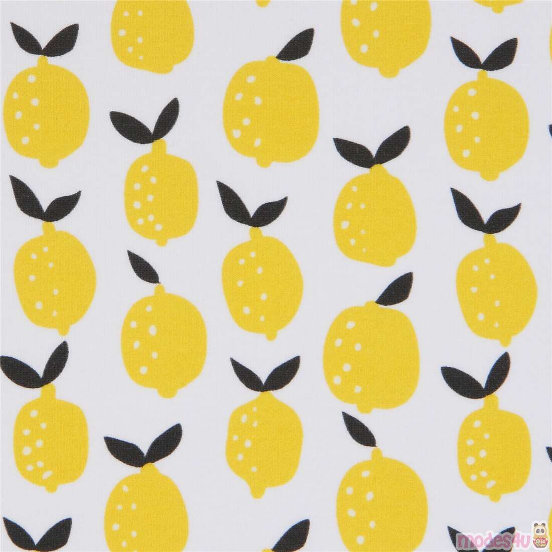 white jersey organic knit fabric with yellow lemons by Lillestoff - modeS4u