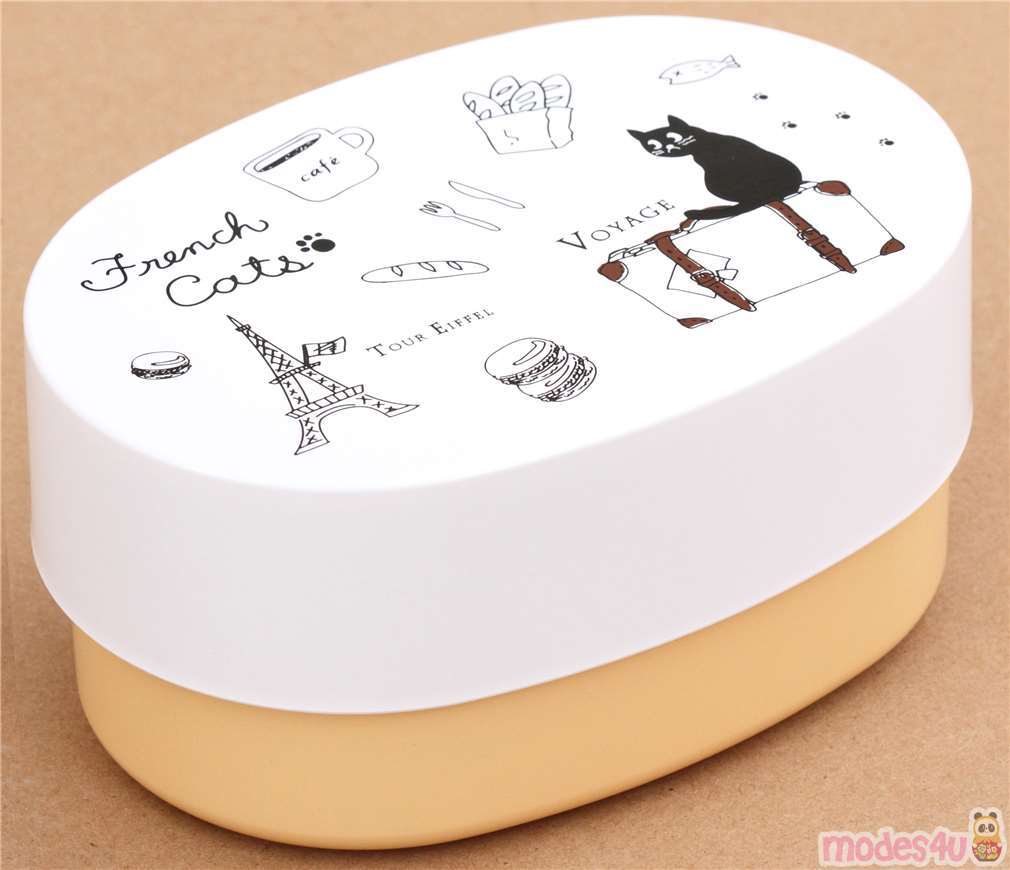 white light orange French cats lacquer Bento Box lunch box from Japan modeS4u
