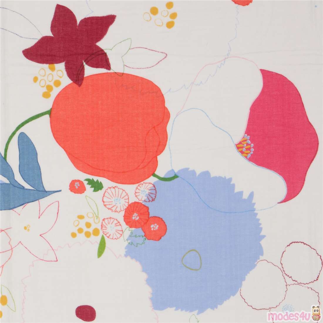 white nani iro double gauze fabric with big flowers by Kokka Fabric by