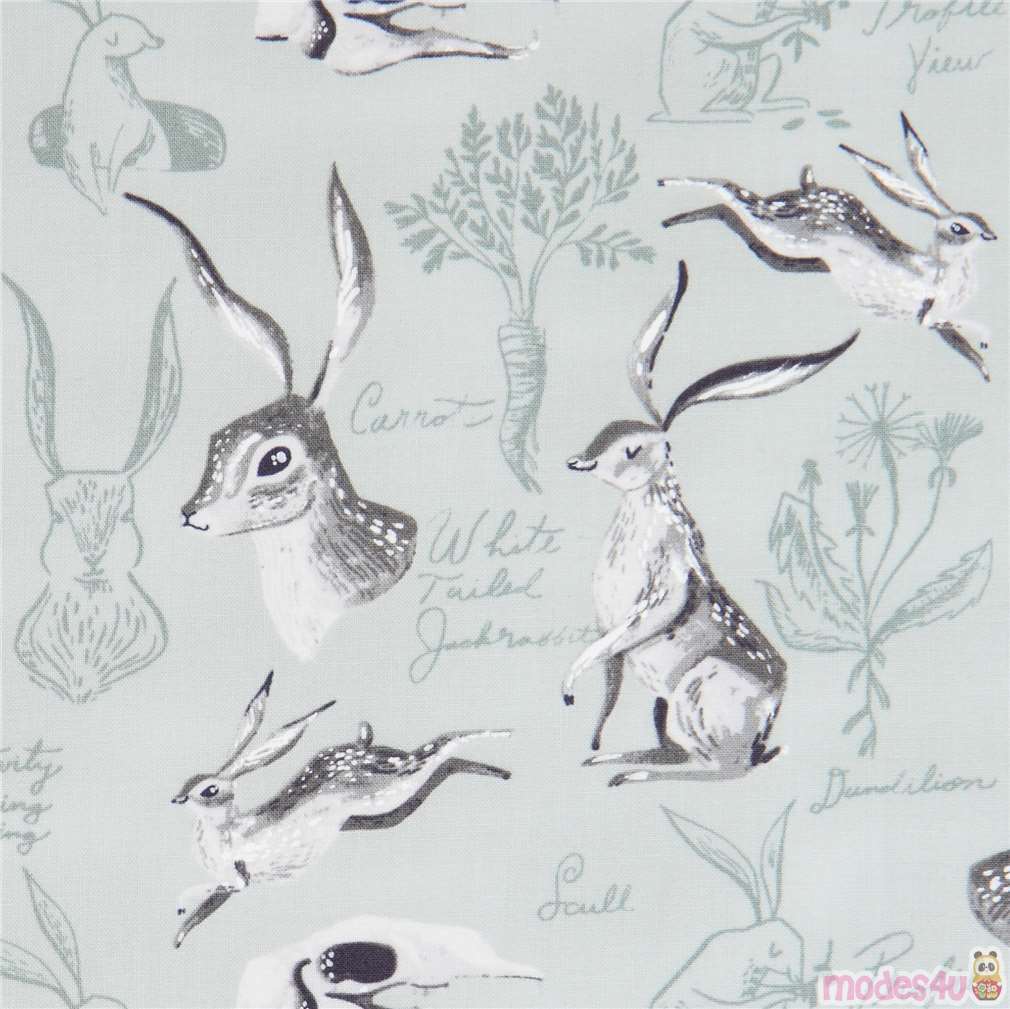 Remnant (25 x 112 cm) - wild rabbit Dear Stella fabric in mint green ...
