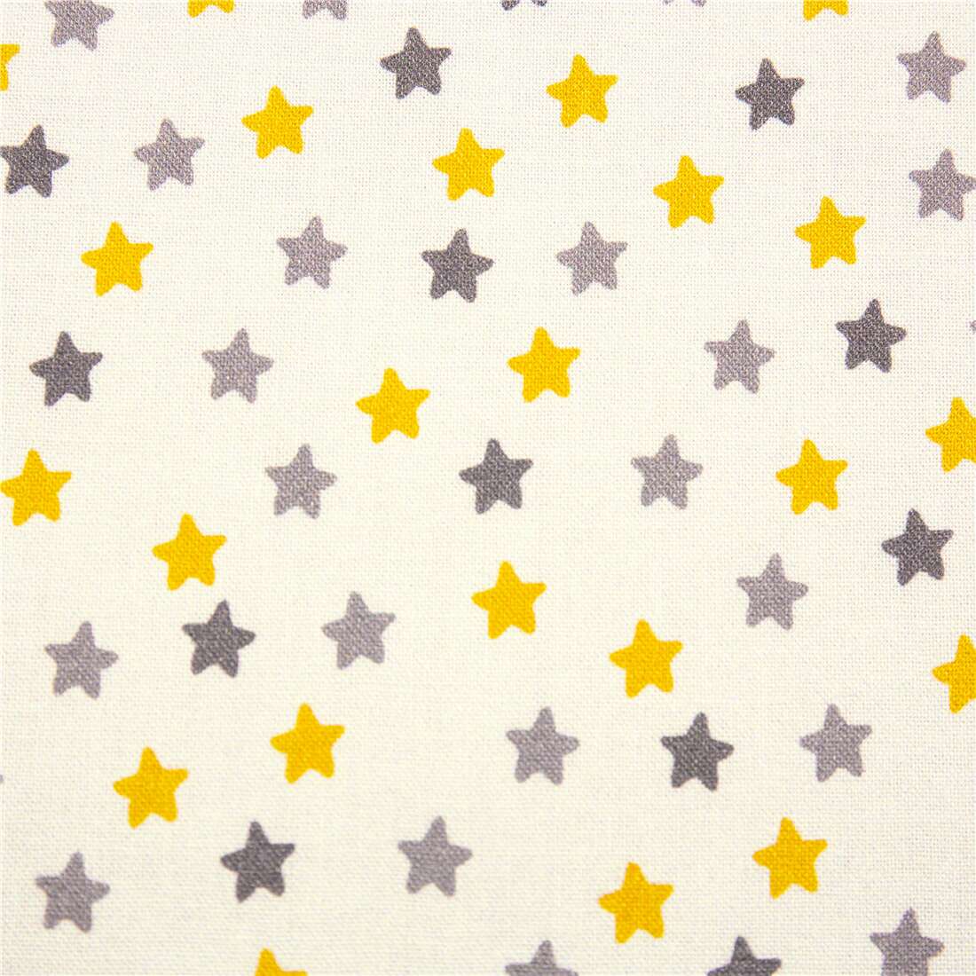 gelbe und graue Sterne auf Baumwollstoff USA hellgrauer