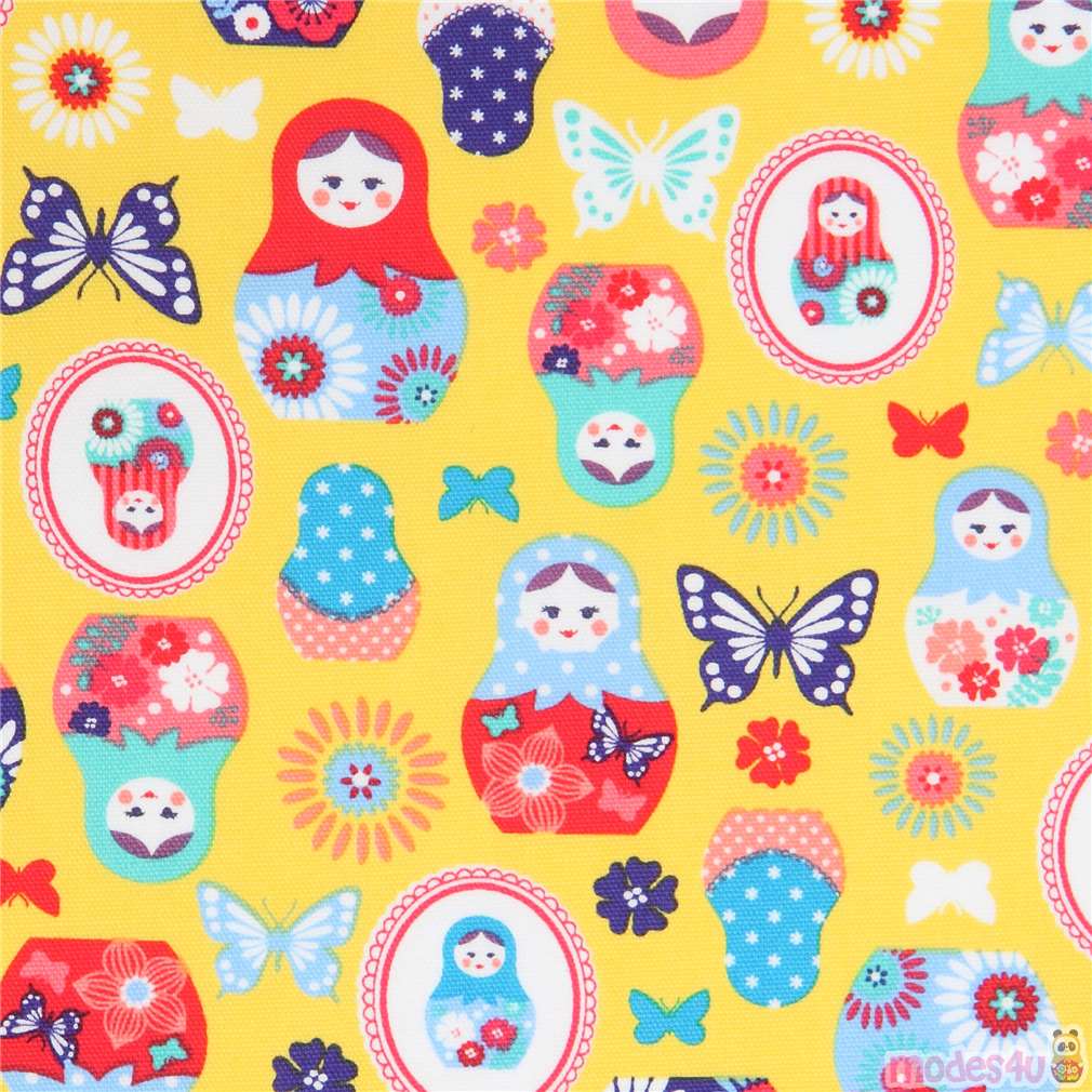 yellow with Matryoshka butterfly oxford fabric by Kokka modeS4u
