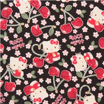 black Hello Kitty cherry cute flower fabric - Hello Kitty Fabric ...