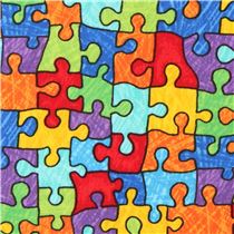 colorful Timeless Treasures puzzle piece fabric  Children Fabric