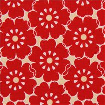 cream Riley Blake flower fabric from the USA red petals - Flower Fabric ...