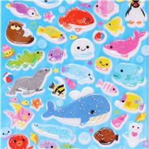 cute hard 3D glitter stickers with colorful whale fish shark Japan ...