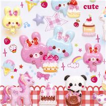 kawaii puffy stickers with rabbit bear & sweets - Animal Stickers ...