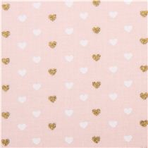 light peach fabric with mini white gold glitter heart by Michael Miller ...