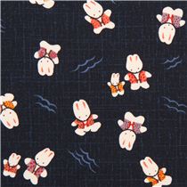 navy blue Kyoto rabbit Japan cotton fabric structured - Animal Fabric ...