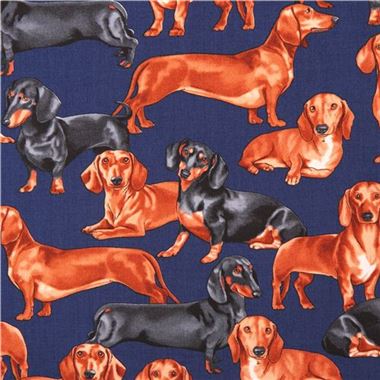 navy blue dachshund dog fabric by Timeless Treasures USA - Animal ...