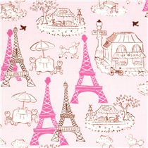 pink fabric Paris Eiffel Tower Bistro by Robert Kaufman - Retro Fabric ...