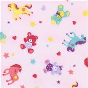 pink horses teddy bears Kokka flannel fabric from Japan - Animal Fabric ...