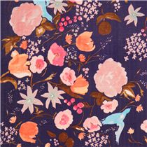 purple flower bird blossom nani IRO double gauze fabric - Flower Fabric ...