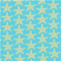 turquoise with light chartreuse starfish fabric Timeless Treasures ...