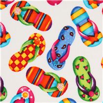 White Flip-flop Fabric By Timeless Treasures Usa - Retro Fabric 