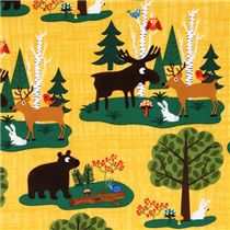 yellow forest friends fabric Woodland Friends USA - Animal Fabric ...