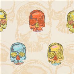 Tissu crme avec des ttes de mort multicolores Tissu par Alexander Henry