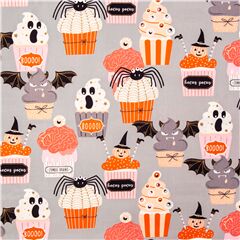 Tissu gris cendr, fantmes, citrouilles, friandises d'Halloween Tissu par Alexander Henry