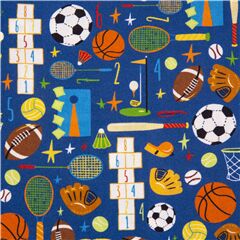 Tissu en coton bleu avec des articles de sport, une marelle coupon (coupon)