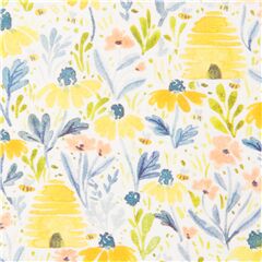 Bienenstock und Blumen Blumenstoff dicht gepackt auf weier Baumwolle Stoff von Dear Stella