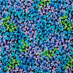 Tissu noir  imprim floral bleu-vert avec des feuilles Tissu par Timeless Treasures