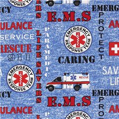 Tissu bleu avec des mots d'apprciation des emblmes d'urgence mdicale Tissu par Sykel Enterprises